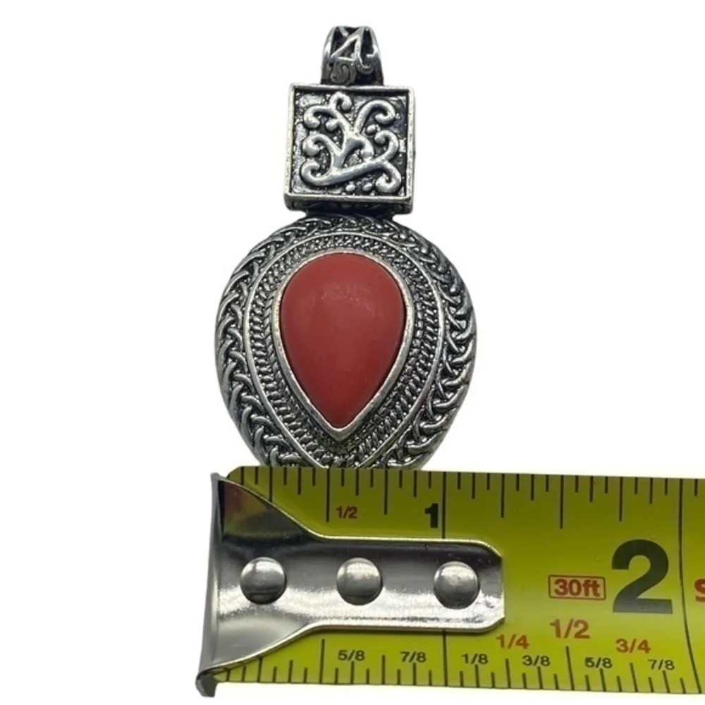 Red Coral Gemstone Sterling Silver 925 Pendant 2.75in